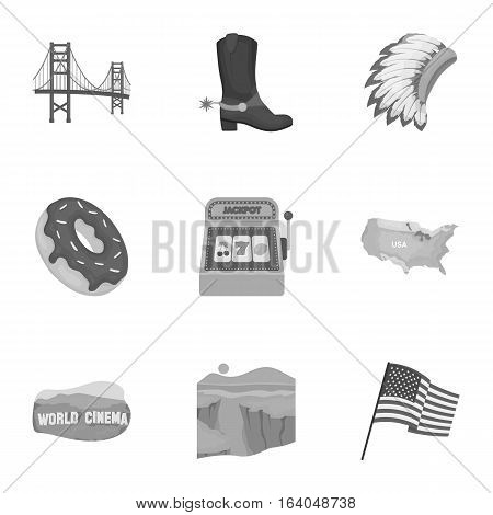 USA country set icons in monochrome style. Big collection of USA country vector symbol stock