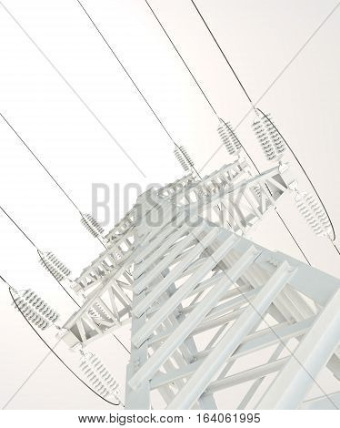 Power Transmission Line. High voltage post. 3D illustration