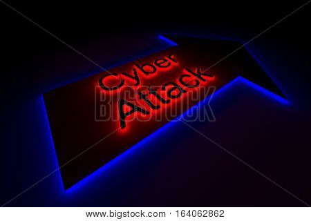 Cyber attack is presented in the form of neon 3d illustration