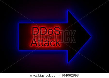 DDoS attack presents in the neon glow 3d illustration