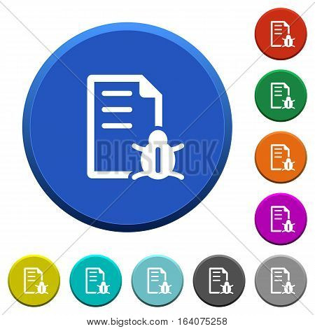 Bug report round color beveled buttons with smooth surfaces and flat white icons