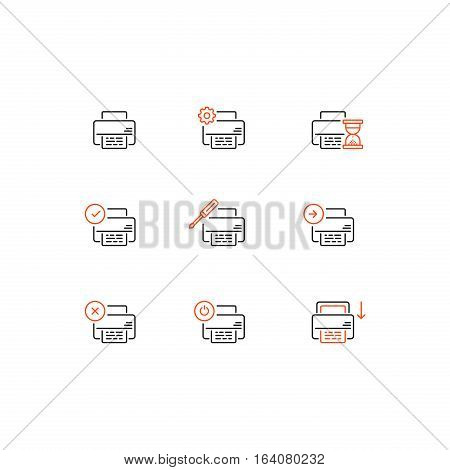 Vector Outline Printer and Printing Icon Set on White Background