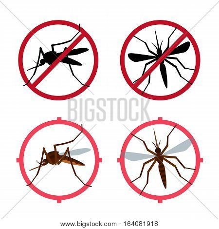 Mosquito vector icons set black flat silhouettes on a white background