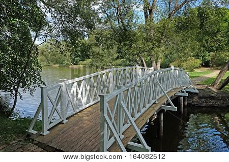 TARKHANI RUSSIA - AUGUST 28 2016: Bridge over pond in the State Lermontov Museum-Reserve Tarkhany