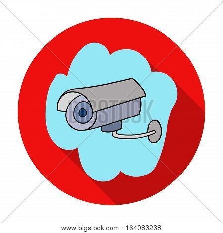 Security camera icon in flat design isolated on white background. Supermarket symbol stock vector illustration.