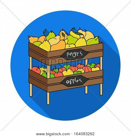 Raw food lying on rack shelves icon in flat design isolated on white background. Supermarket symbol stock vector illustration.