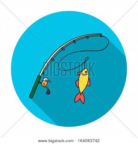 Fishing rod and fish icon in flat design isolated on white background. Fishing symbol stock vector illustration.