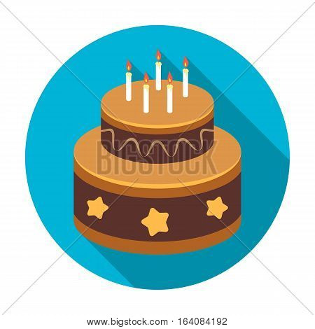 Chocolate cake with stars icon in flat design isolated on white background. Cakes symbol stock vector illustration.