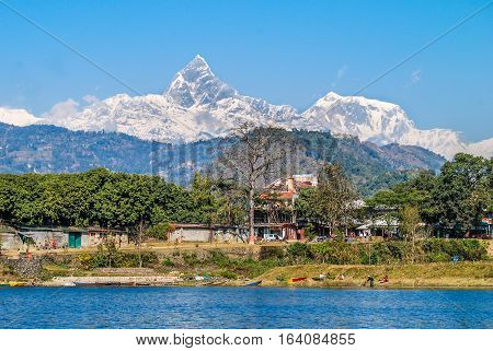 Annapurna mountain. View from Phewa Lake. Pokhara Nepal.