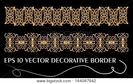 Set of art deco embossed filigree ornamental borders in golden design eps10 vector