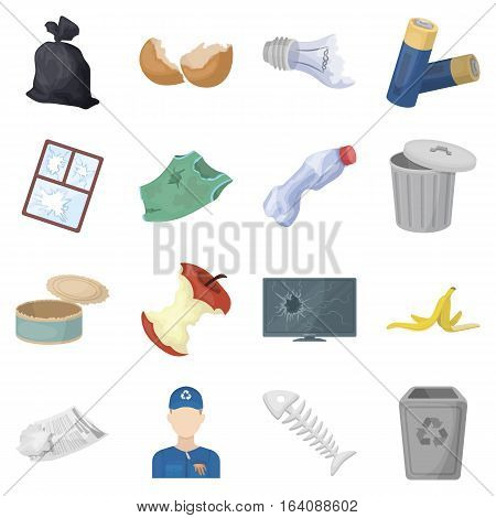 Trash and garbage set icons in cartoon style. Big collection of trash and garbage vector symbol stock