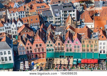 Market Square in Bruges, Belgium. Aerial view. September 2016.