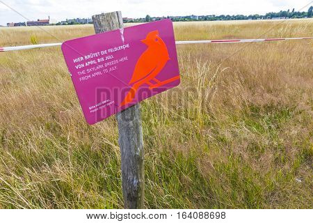 BERLIN GERMANY - JUNE 27 2014: Berlin Tempelhof former airport in Berlin city Germany. Ceased operations in 2008 and now used as a recreational space known as Tempelhofer Feld