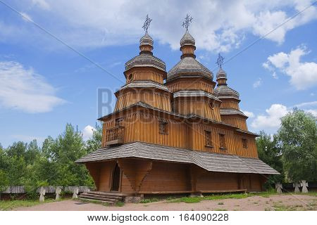 Ancient wooden cossack church at Mamai settlement (Mamaeva Sloboda) in Kiev Ukraine