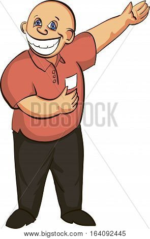 Isolated cartoon seller presen somesing. vector illustration.