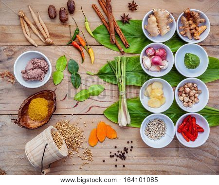 Various Of Thai Food Cooking Ingredients For Spice Red Curry Paste Ingredient Of Thai Popular Food O