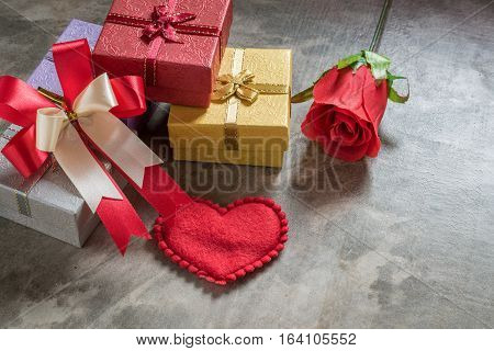 Valentine's Day Background,red Heart With Red White Rose ,ribbon And Present Box