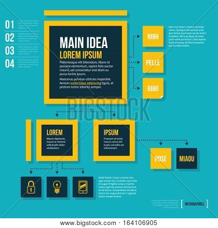 Modern Organization Chart Template In Flat Style On Cyan Background.