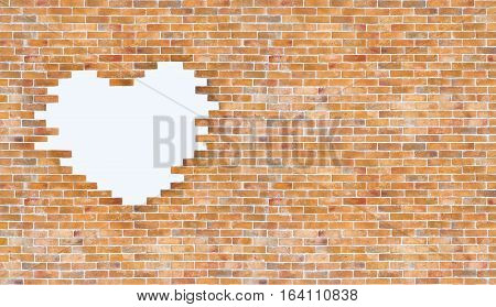 Love valentine day and brick wall background concept - Vintage white heart shape on brick wall style and copy space. Use for love and valentine day artwork