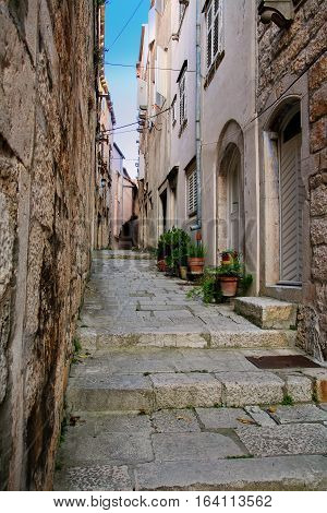 Narrow Street In Korcula Old Town, Croatia