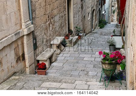 Narrow Street In Korcula Old Town, Croatia