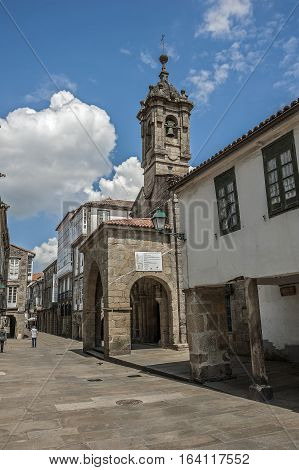 Santiago de Compostela Spain. The twelfth century a small church in one of the narrow stone streets of the city near the cathedral .