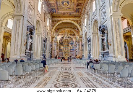 ROME, ITALY - DECEMBER 31, 2016: Interior of the Basilica di San Giovanni in Laterano (Papal Archbasilica of St. John Lateran). Is the cathedral church of Rome, Italy and therefore of the Roman Pope.