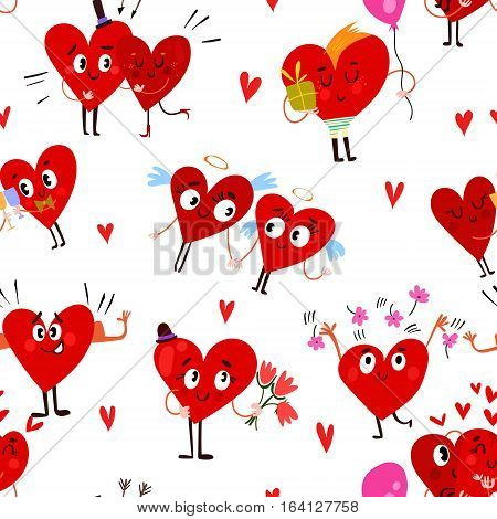Seamless Cartoon Red Pattern With Cute  Hearts. Vector Illustration- Stock Vector