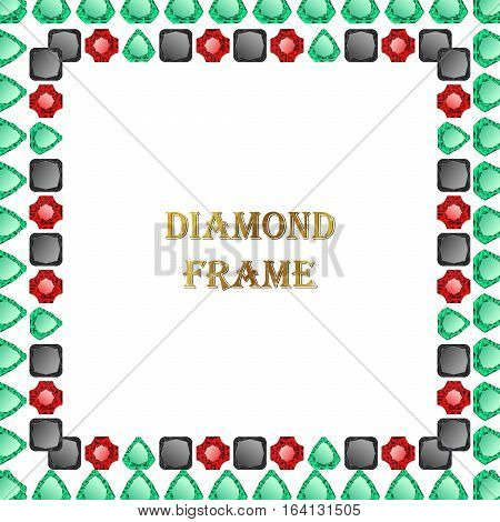 Diamonds square frame. Vector illustration jewelry. Abstract vector border on white background.