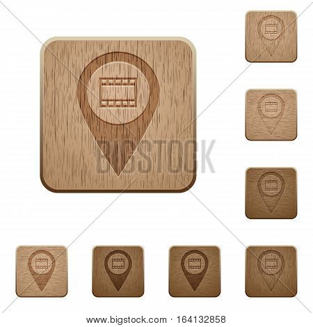 Cinema GPS map location on rounded square carved wooden button styles
