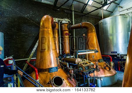BLACFORD PERTHSHIRE SCOTLAND UK September 16 2016 Machinery of Tullibardine whiskey distillery in the highlands of scotland