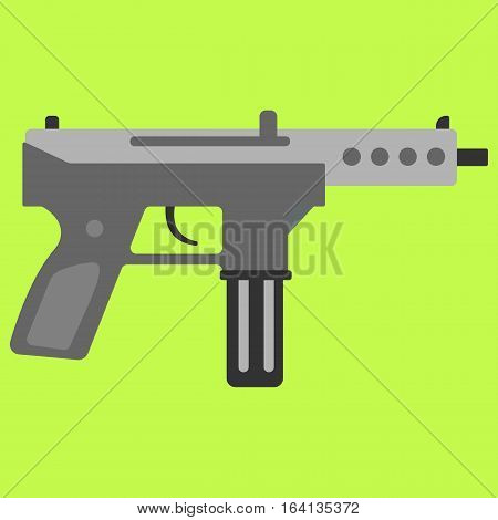 Submachine gun security and military weapon. Metal automatic gun. Criminal and police firearm vector illustration