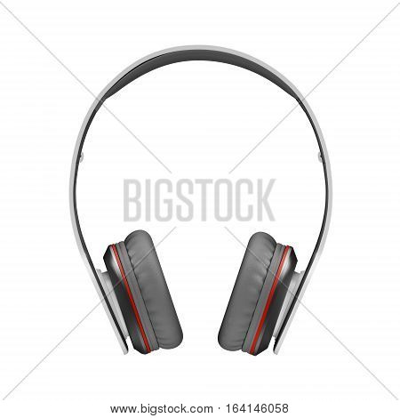 White with gray wireless headphones isolated on white background 3d illustration render front view.