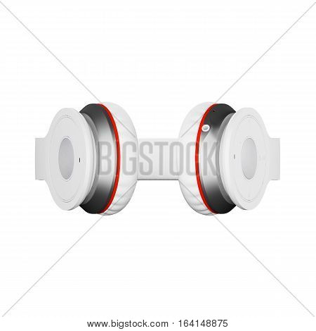 White wireless headphones isolated on white background 3d illustration render bottom view.