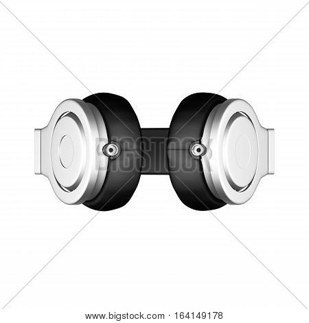 Black leather headphones isolated on white background d illustration render bottom.