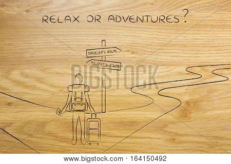 Traveler Or Tourist: Person With Backpack And Bag At Crosspath