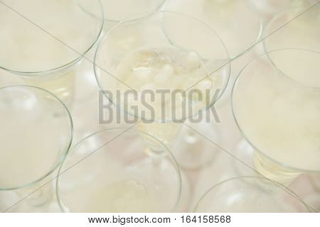 Restaurant champagne glasses arrangements for wedding reception