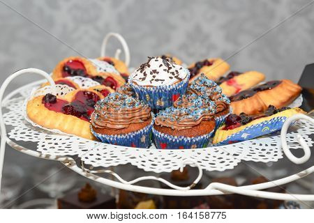 Restaurant sweets arrangements for wedding reception or similar events