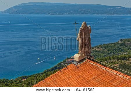View from the St. Anthony church tower in old village Tucepi in Dalmatia.