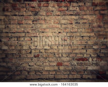 Background old brick wall texture. Grunge blur. Red brick.