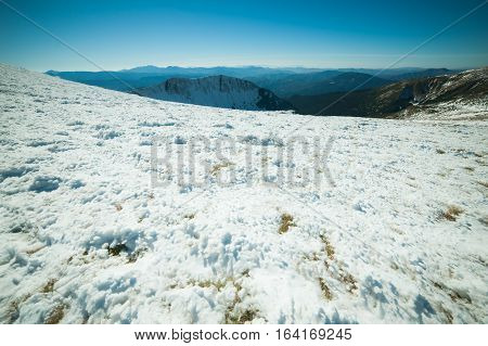 Winter in the mountains national park. Snowy and sunny