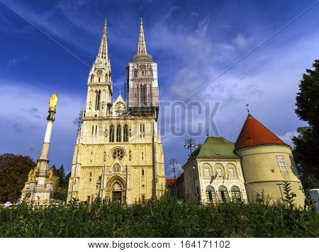 Zagreb roman catholic cathedral on Kaptol by day, Croatia