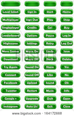 Set of text buttons in cartoon style. 2d asset for user interface GUI in mobile application or casual video game.