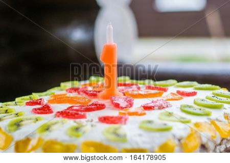 One year Birthday pie with a candle