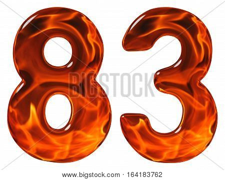 83, Eighty Three, Numeral, Imitation Glass And A Blazing Fire, Isolated On White Background