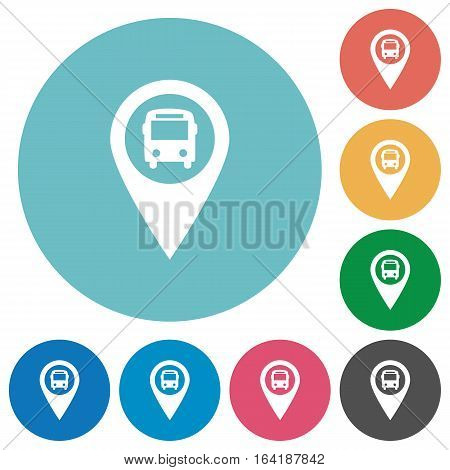 Public transport GPS map location flat white icons on round color backgrounds