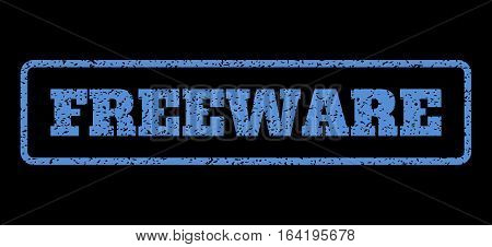 Blue rubber seal stamp with Freeware text. Vector caption inside rounded rectangular shape. Grunge design and unclean texture for watermark labels. Horisontal sign on a black background.