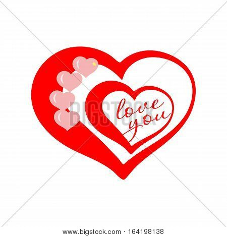 Red and rose hearts with title. Vector illustration