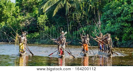 Indonesia, Irian Jaya, Asmat Province, Jow Village - June 23: Canoe War Ceremony Of Asmat People. He