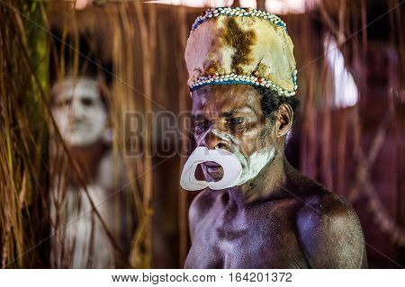 Youw Village, Atsy District, Asmat Region, Irian Jaya, New Guinea, Indonesia - May 23, 2016: Portrai